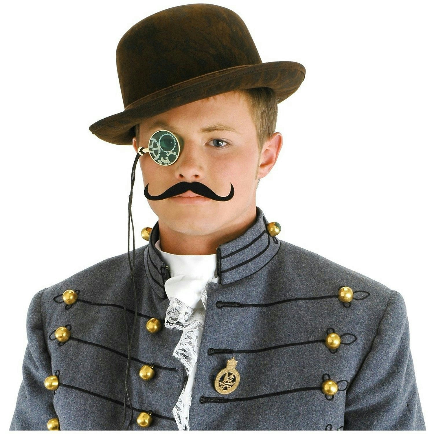 Male Steampunk Accessory Mens Costume Hat Monocle and Moustache Kit