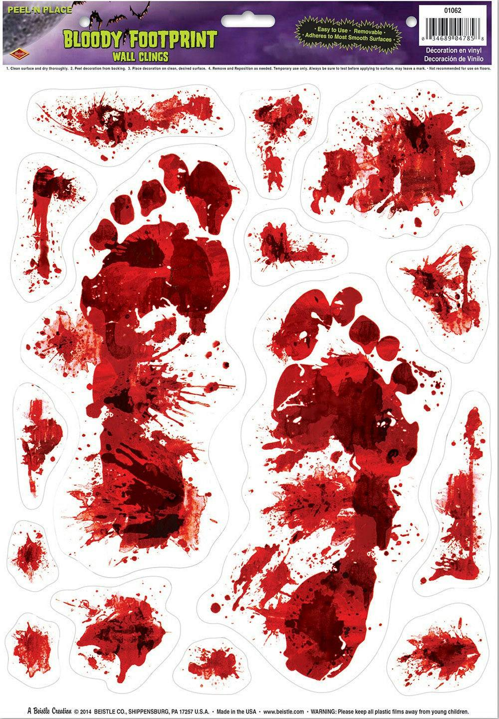 Bloody Footprints Peel 'N Place Halloween Decoration