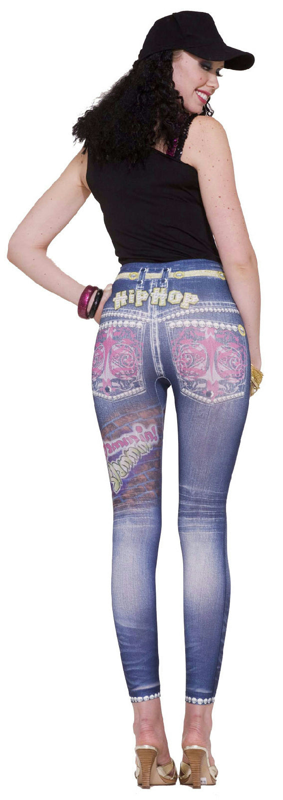 Graphic Hip Hop Jean Denim Blue Stretch Leggings XS/S (2-6) Jeggings