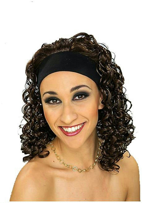 Brown Curly Hair Attached to an Elastic Headband Wig