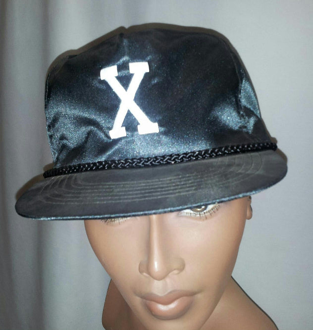 Letter 'X' Shiny Black Adjustable Adult Hat