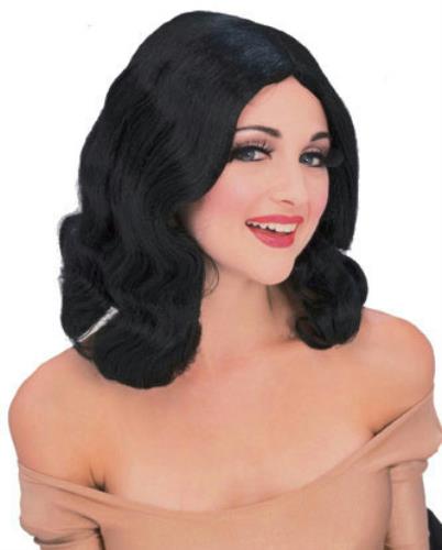 Black Flowing Shoulder Length Wavy Wig