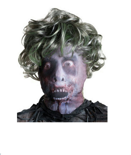Adult Fabric Zombie Male Mask with Attached Wig