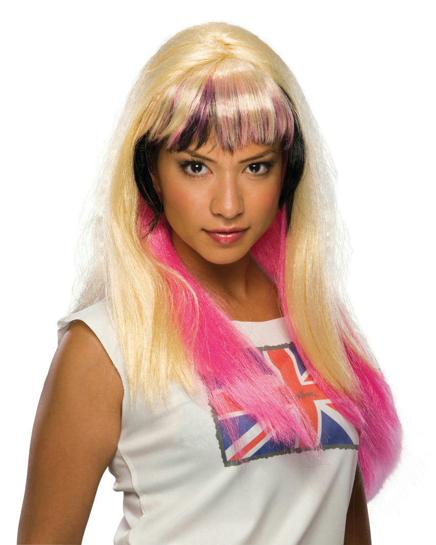 Womens Sexy Blonde Pink and Black London Tri-Color Wig