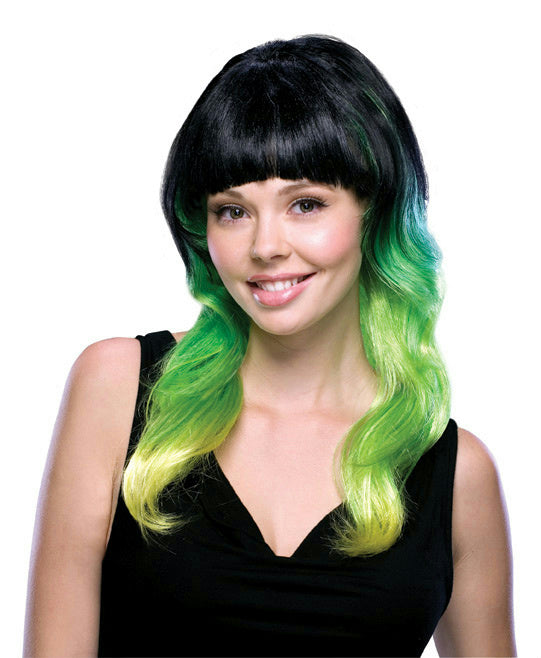 Lime Delight Black Green and Yellow Tri-Color Wig