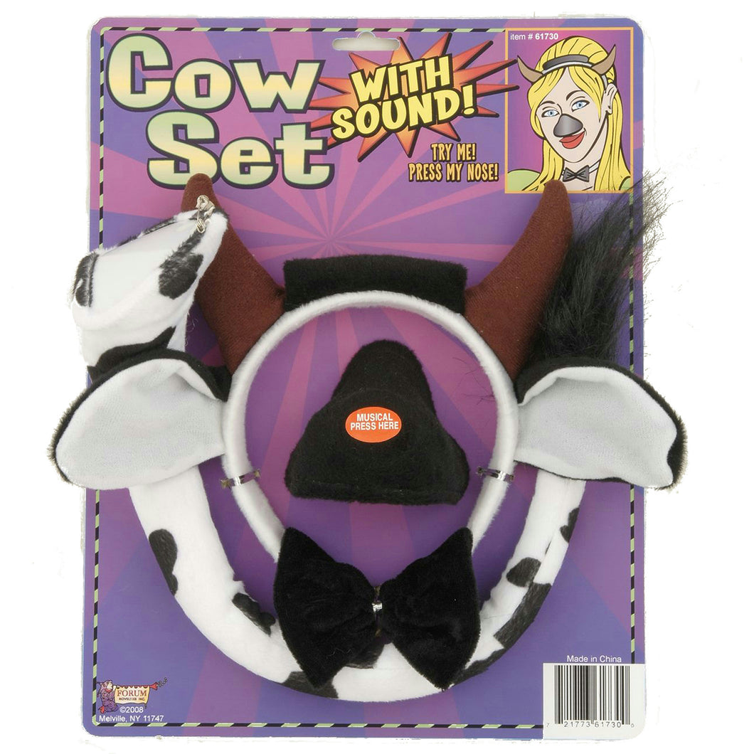 Cow Headband and Nose Ears Bow Tie Set with Sound