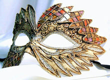 Load image into Gallery viewer, Orange Green Purple Gold Falcon Mardi Gras Eye Festive Party Mask
