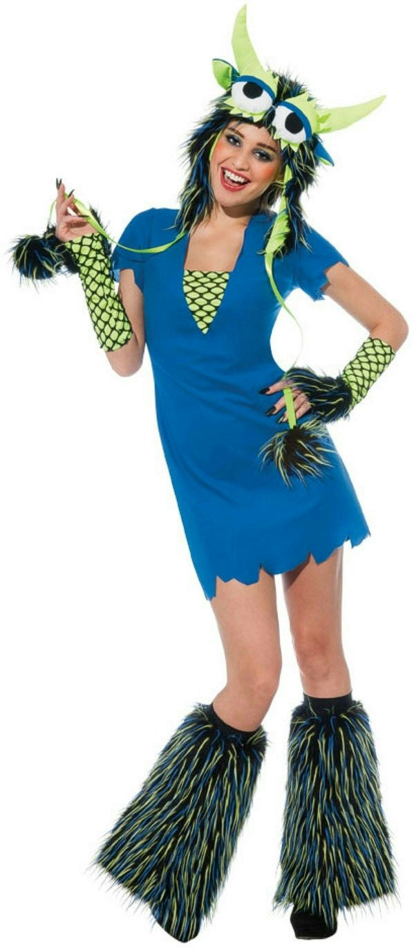 Yeti Blue Monster Sexy Adult Ladies Costume Dress and Headpiece Size Large