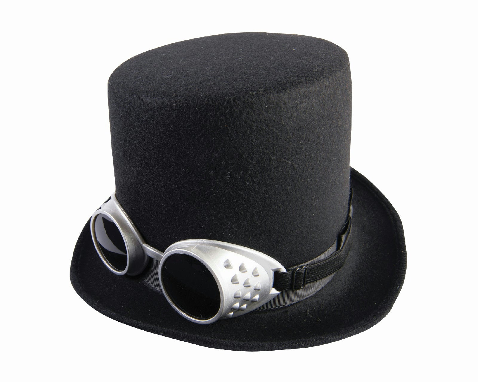 Steampunk Black Top Hat with Silver Goggles