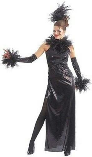 Black Temptation Adult Sequin Costume Dress Glovelets Headpiece Size Small 6-10
