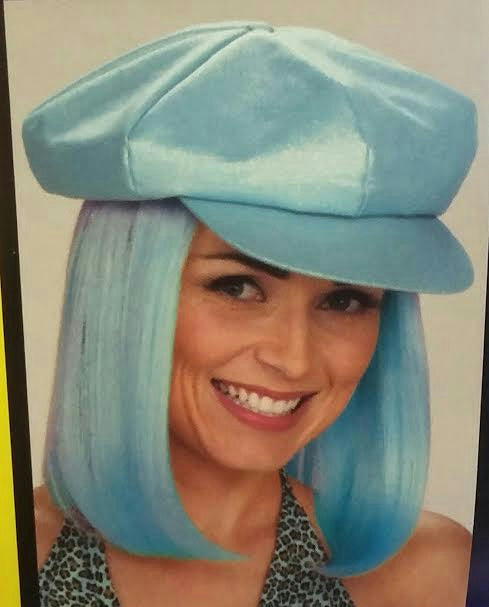 Light Blue Glitter Cap with Attached Blue Hair Wig Party Go Go Girl