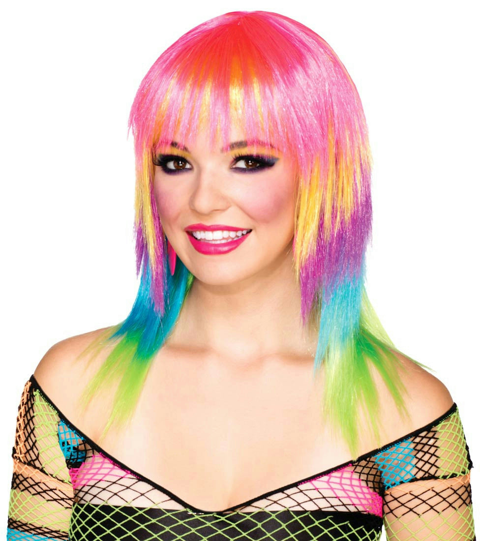 Club Candy: Candi Striped Medium Length Multi Colored Layered Wig with Bangs