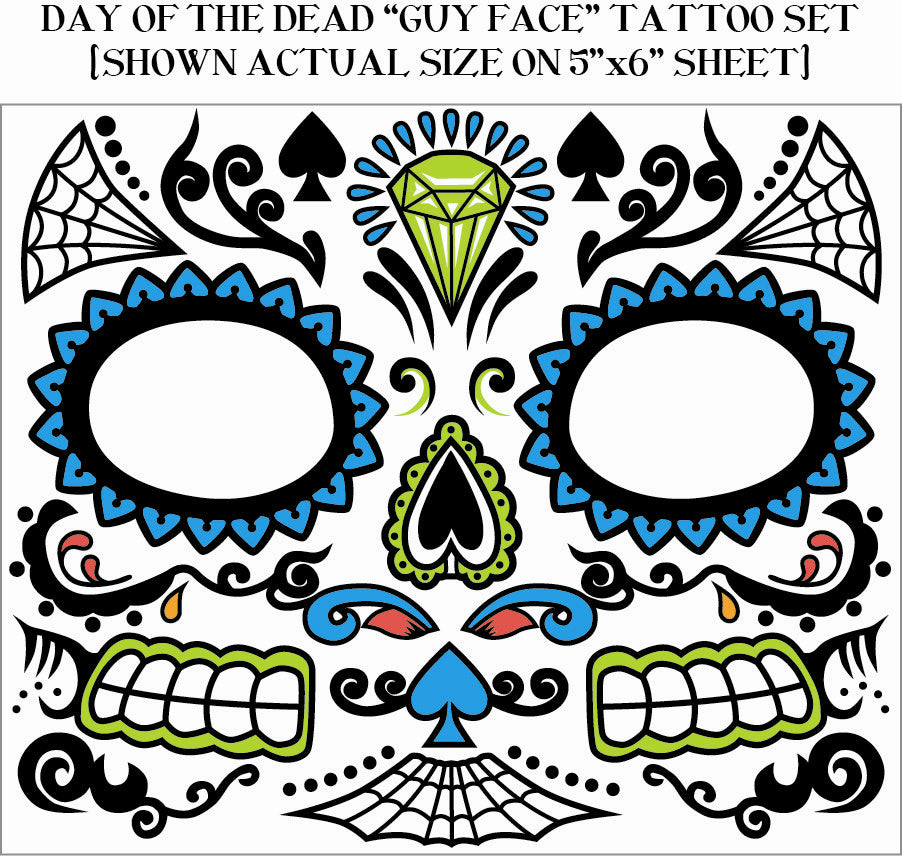 Day Of The Dead Male Guy Face Tattoo Set