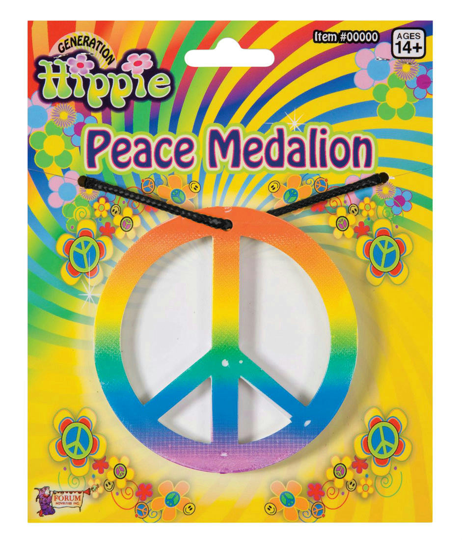 Rainbow Peace Medallion Necklace Hippie Costume Accessory
