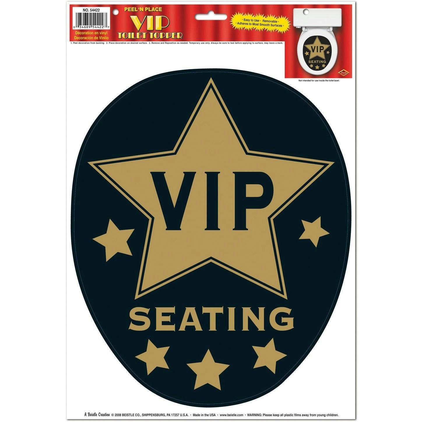 Peel 'N Place VIP Seating Toilet Lid Topper Joke Gag Party Accessory