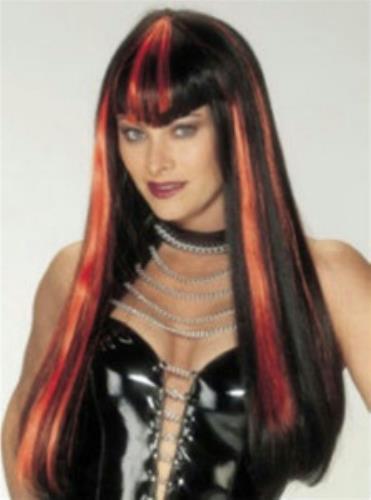 Long Black and Orange Hot Streak Vampire Devil Woman Costume Wig