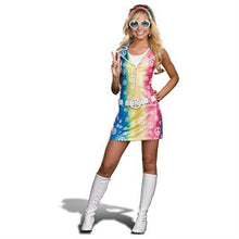 Load image into Gallery viewer, 70&#39;s Polly Ester Peace Sign Rainbow Tie Dye Girls Juniors Costume Medium 7-9
