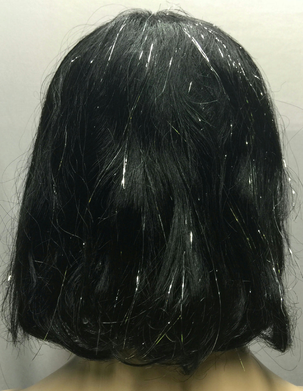 Black Silver Tinsel Bob Wig With Bangs Sparkle Cleopatra