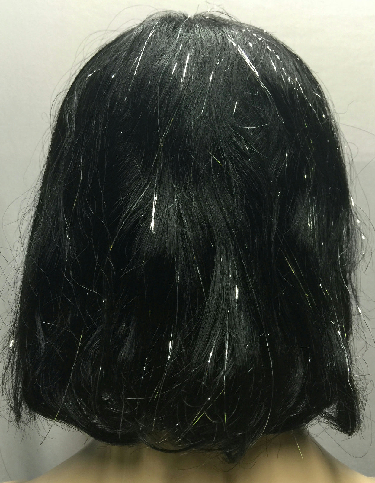 Black Silver Tinsel Bob Wig With Bangs Sparkle Cleopatra