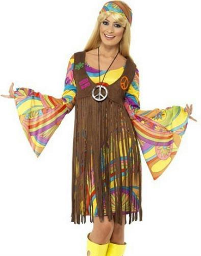 60's Groovy Lady Hippie Adult Costume Fringe Dress Size Medium