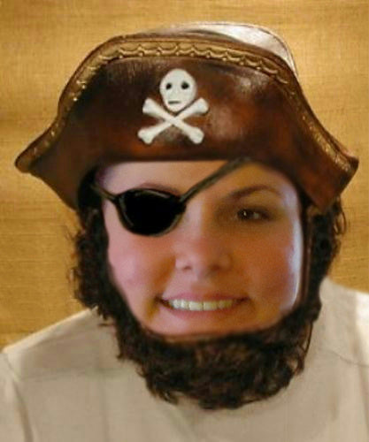 Pirate Headpiece Hat with Attached Hair and Beard Costume Accessory