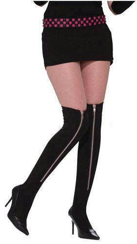 80's Black Zipper Leggings Above The Knee Accessory