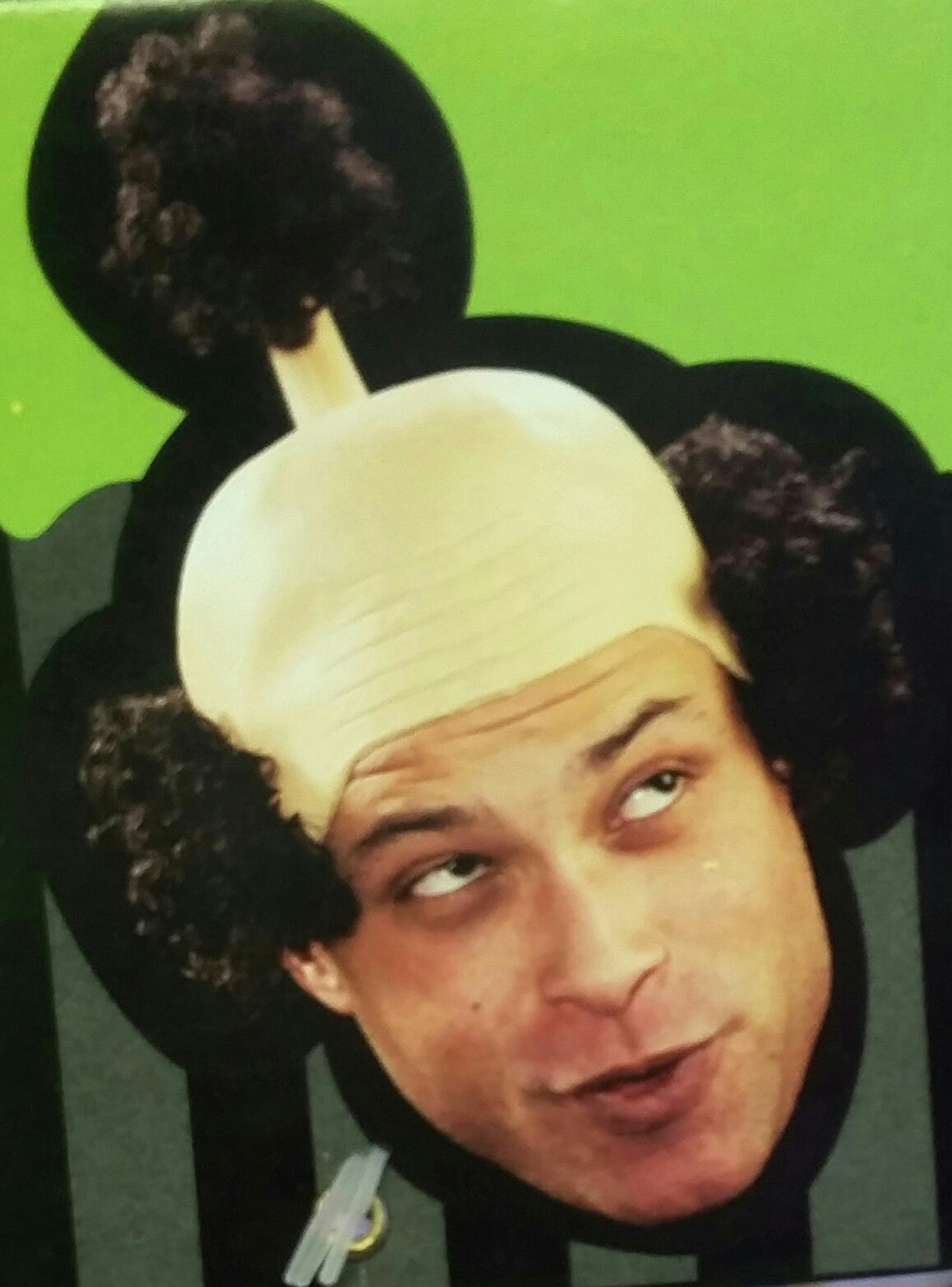 Sensei Wig Latex Bald Cap with Curly Black Hair Funny Costume Headpiece