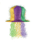 Multicolored Mardi Gras Tinsel Top Hat With Curly Wig