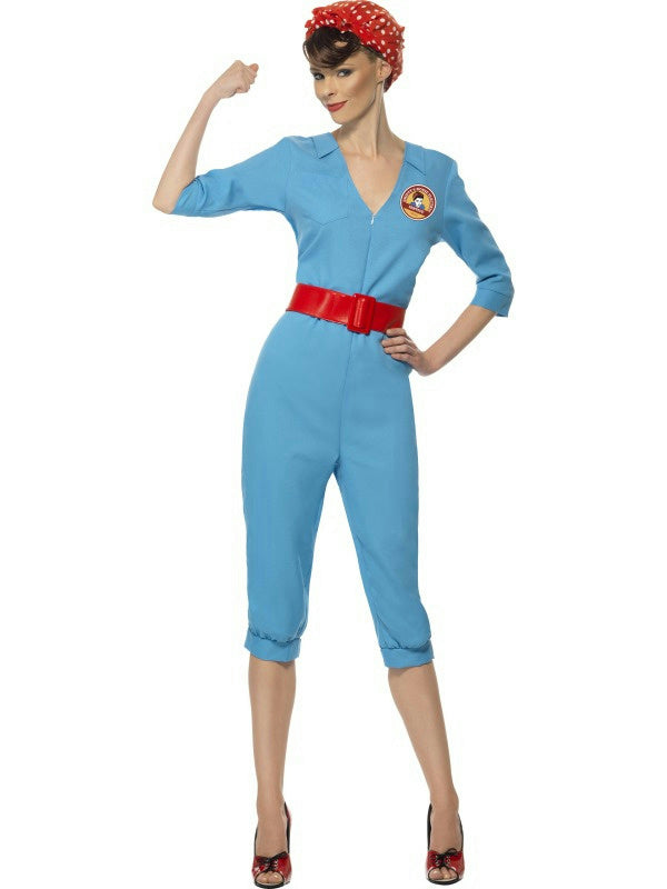 Smiffy's Women's 1940's Vintage Factory Girl Costume Jumpsuit Size Large 14-16