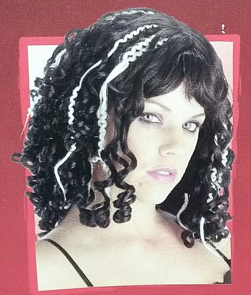 Women's Victorian Curly Streaked Black and White Vampire Wig