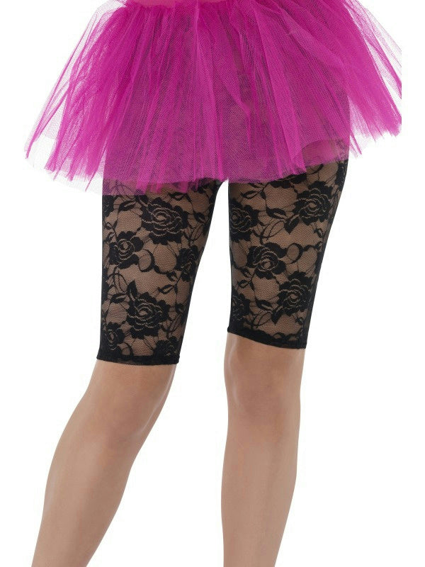 Smiffy's Women's 80's Black Lace Cycling Shorts Fancy Dress Costume Accessory