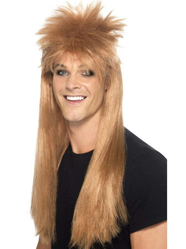 Smiffy's Men's Brown 80's Rocker Mullet Wig