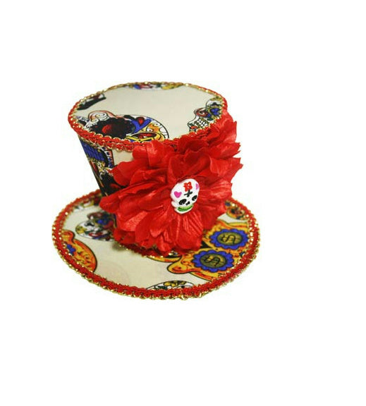 Forum Novelties Adult Day of the Dead Mini Skull and Red Flower Top Hat Clip