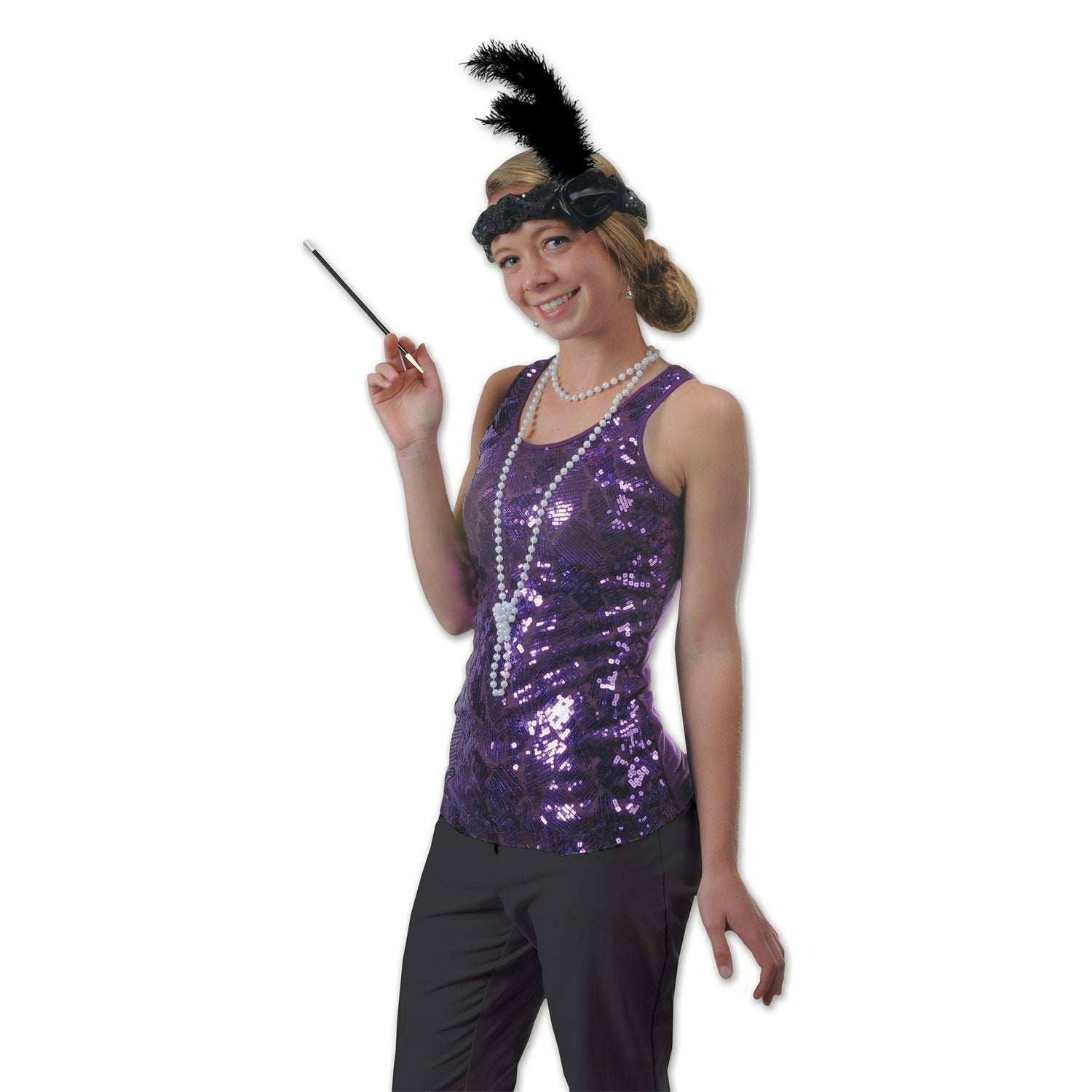 20's Black Flapper Headband & Beads Set Costume Accessory Kit