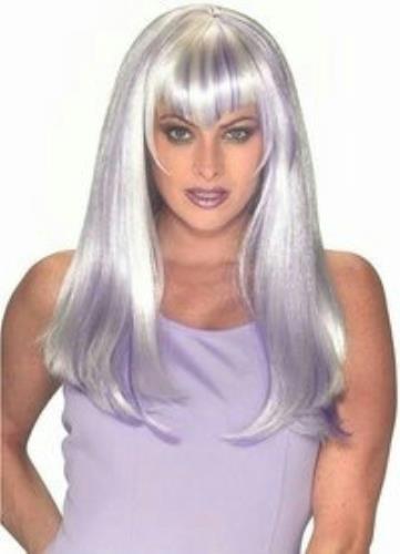 Long Straight White With Purple Hot Steaks Wig with Bangs