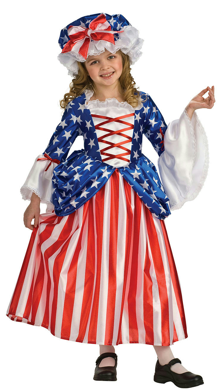Rubie's Girl's Betsy Ross Deluxe Child Costume Dress and Hat Size Small 4-6