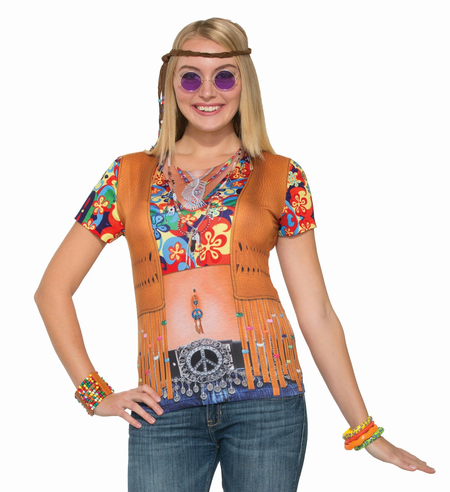 Forum Women's Instant Hippie Lady Sublimation Printed T-shirt Size Large 12-14
