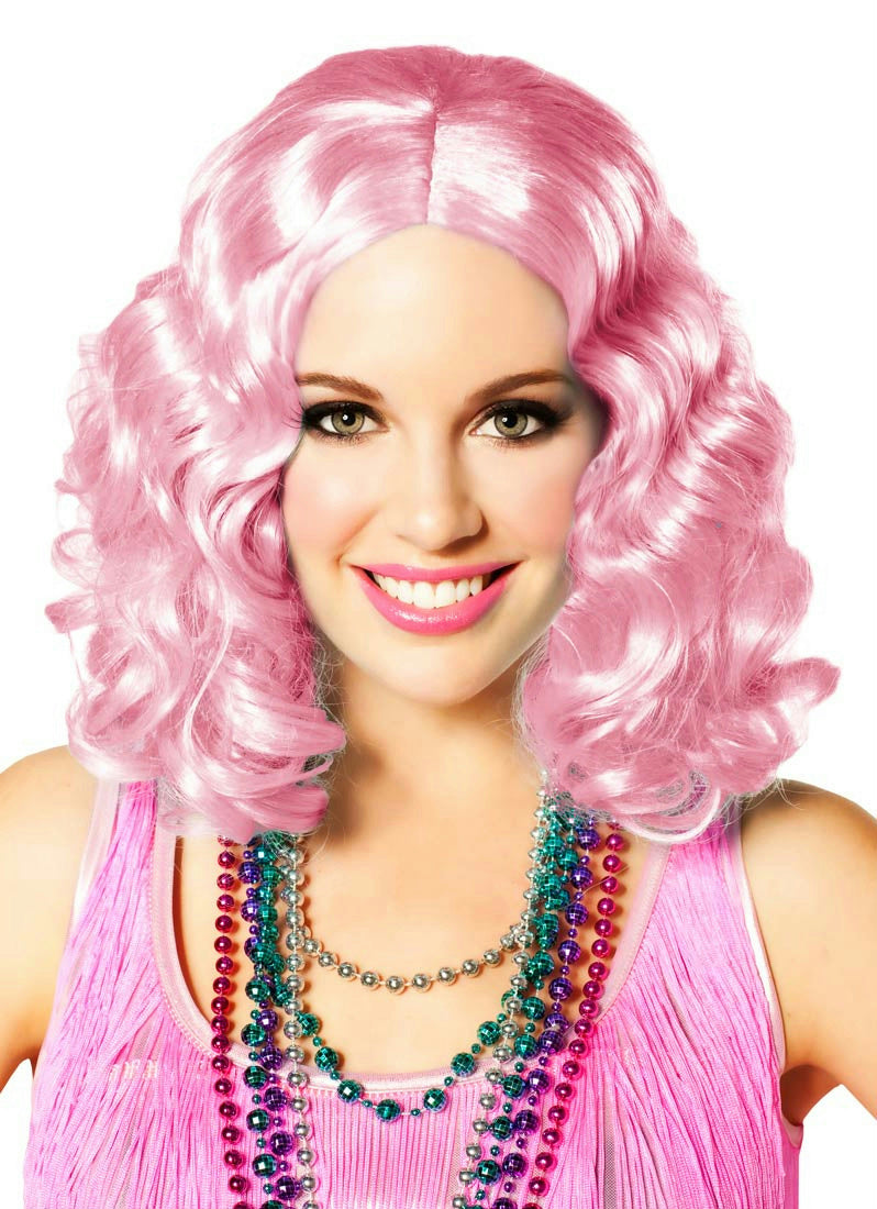 Party Icy Pastel Pink Short and Curly Flapper Adult Costume Wig