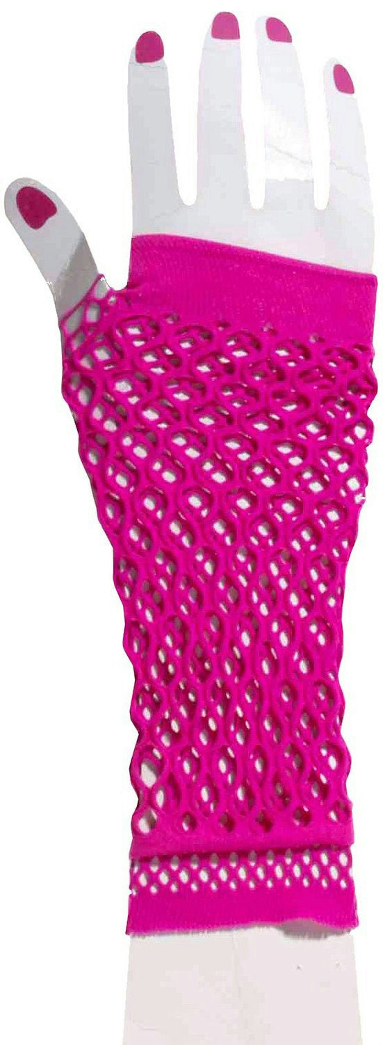 80's Club Candy Pink Double Fishnet Glovelettes Gloves