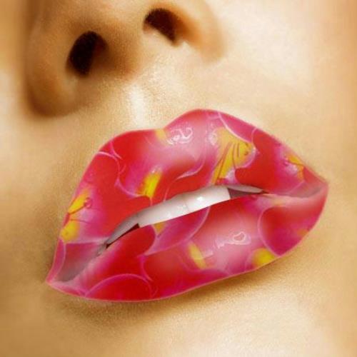 Hibiscus Flower Print Lips Temporary Tattoo Sticker