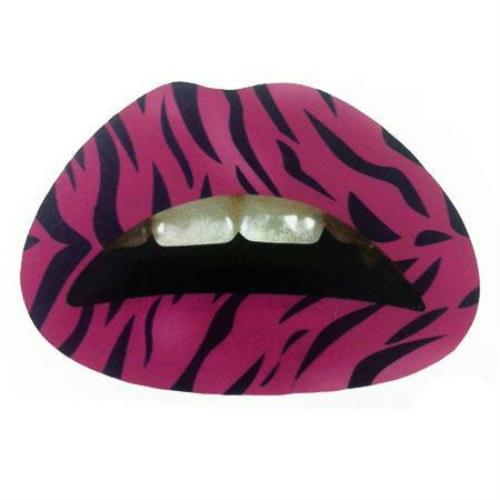 Purple Tiger Animal Print Lips Temporary Tattoo Sticker