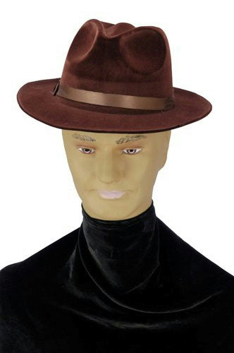 Brown Fedora Gangster Pimp Freddy Foam Flocked Hat