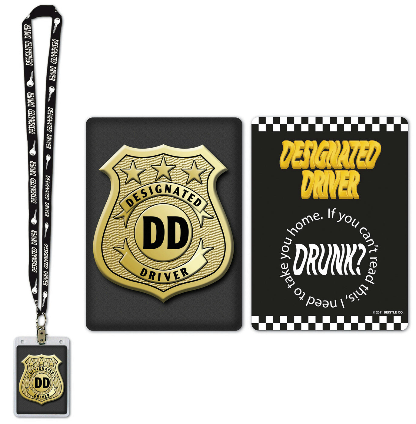 Designated Driver Party Pass Lanyard with Card and Card Holder Costume Accessory