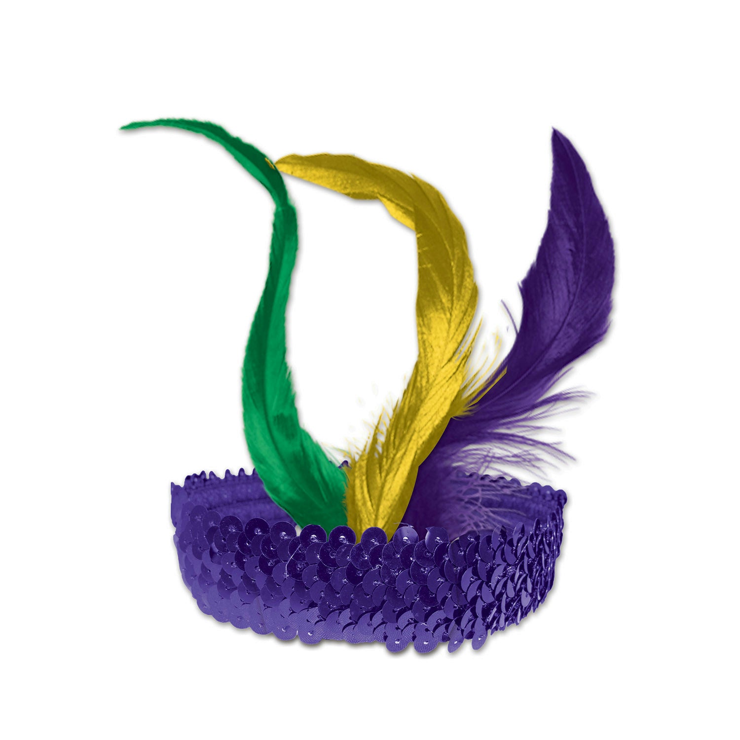 Sequined Flapper Headband with Feathers Mardi Gras Costume Accessory