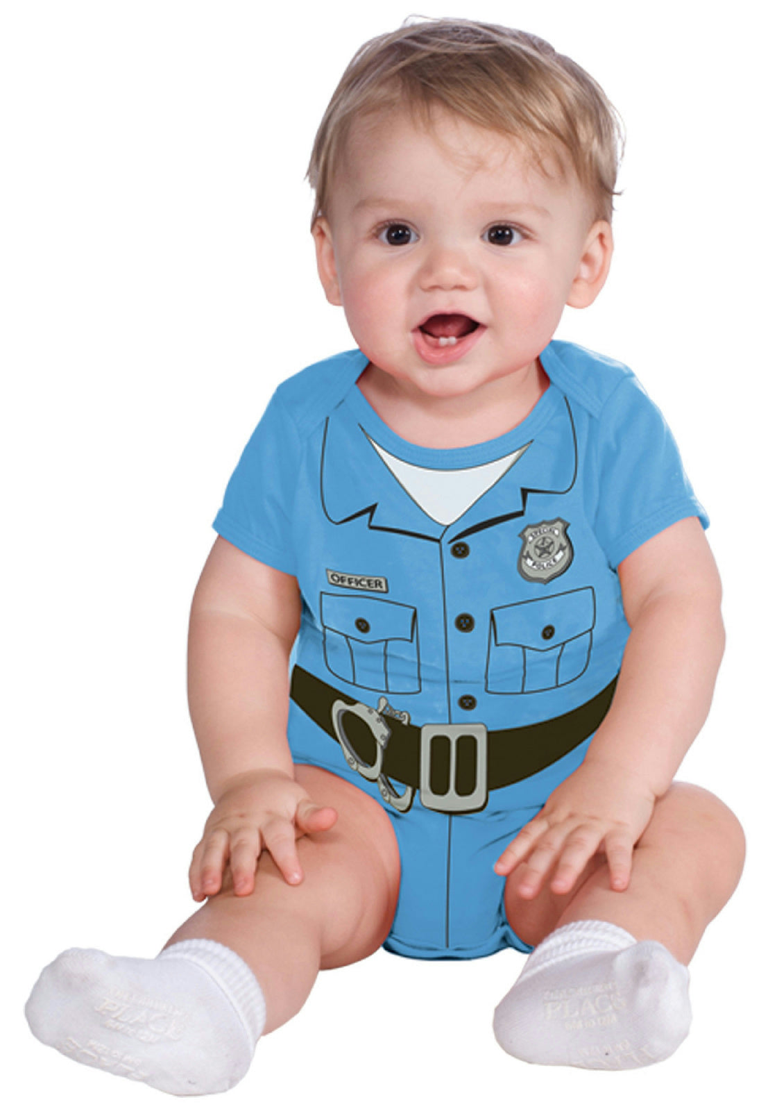 Baby Police Man Officer Light Blue Body Suit Newborn Infant Costume 0-6 months