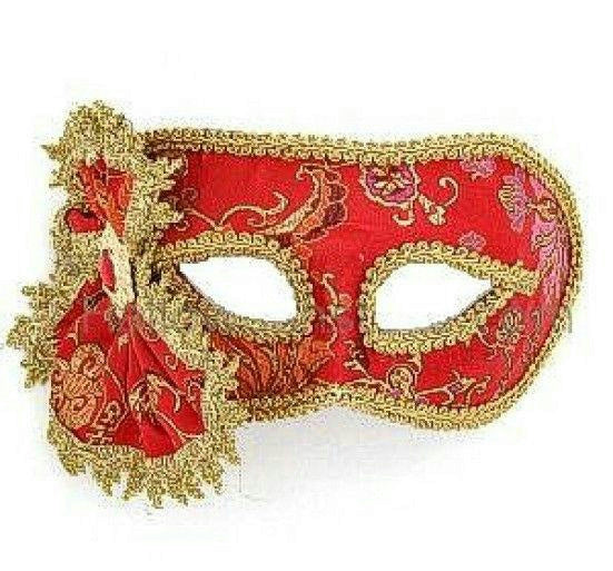 Red with Gold Trim Oriental Style Venetian Eye Mask 62458