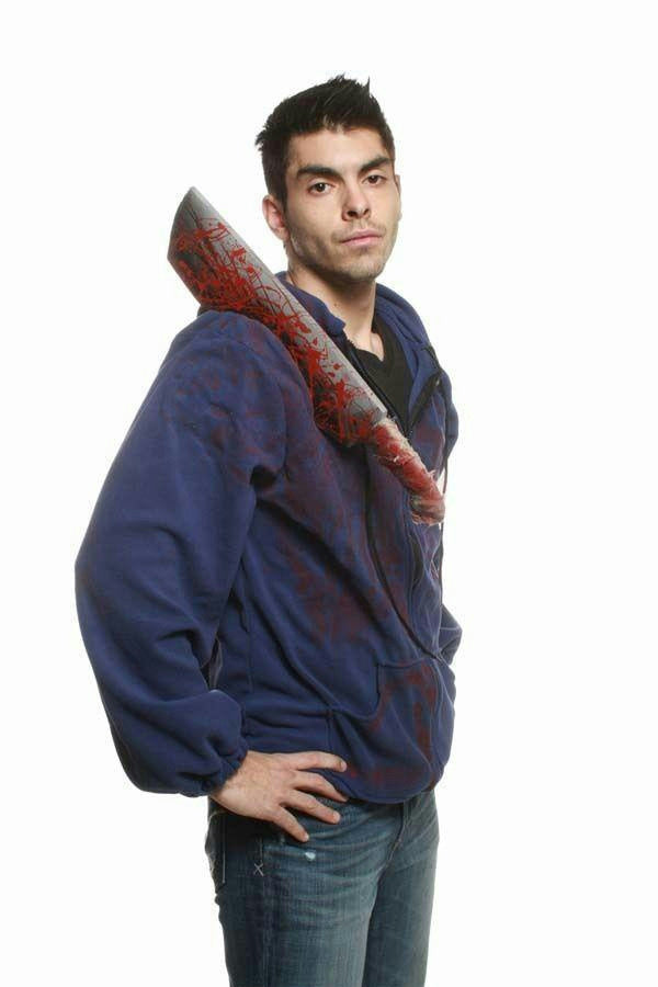 Morbid Bloody Machete Weapon Victim Adult Blue Hoodie Costume Jacket XL