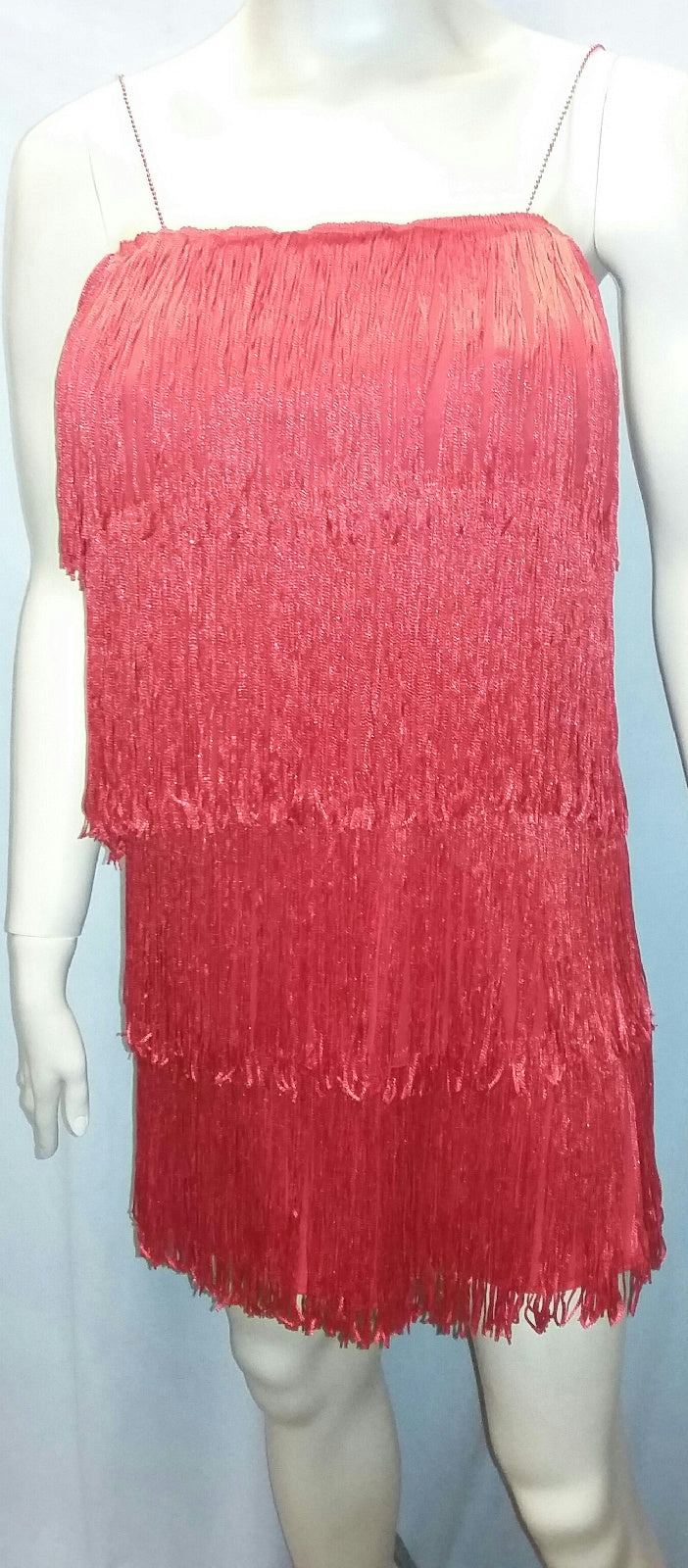 Women's Red 1920's Deluxe Flapper 4 Tiered Fringe Costume Dress Beaded Straps