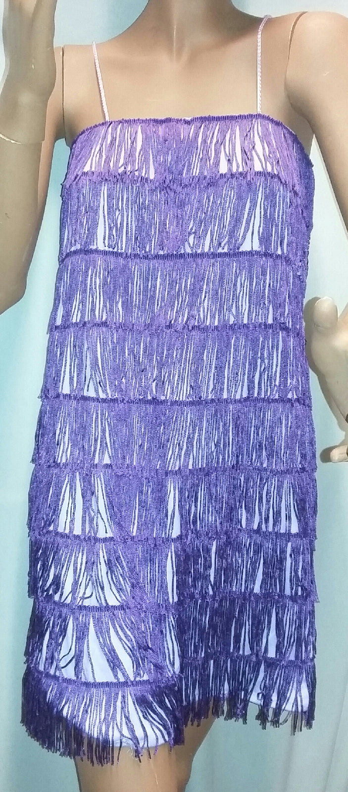 Women's Purple 1920's Deluxe Flapper 9 Tiered Fringe Costume Dress Beaded Straps