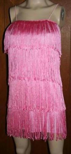 Women's Pink 1920's Deluxe Flapper 4 Tiered Fringe Costume Dress Beaded Straps
